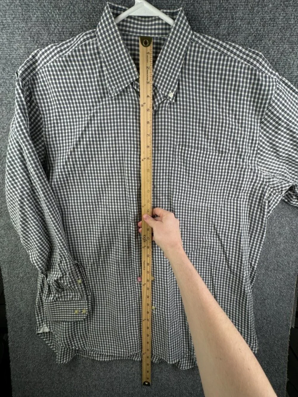Peter Millar XL Long Sleeve Button Up Shirt Blue Ivory Check Cotton Men Adult *